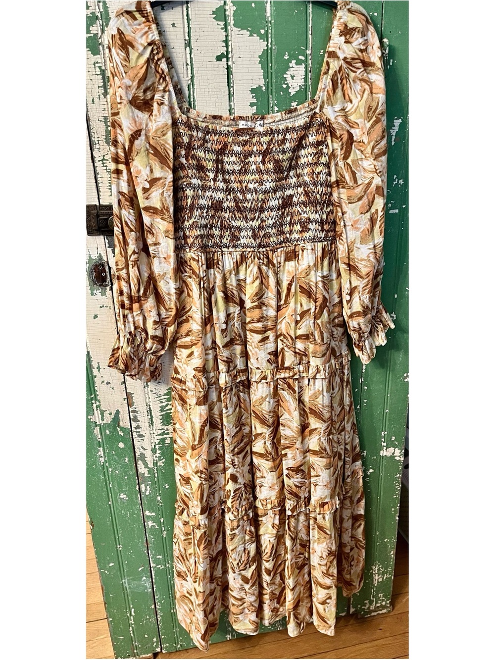Boho Moon River Nordstrom Floral Long Sleeve Smocked Dress in Brown & Salmon